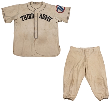 1940s Herb Bremer World War II Third Army Game Used Flannel Baseball Jersey & Period Style Pants